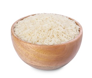 Photo of Raw rice in bowl isolated on white