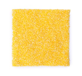 Photo of Raw cornmeal isolated on white, top view