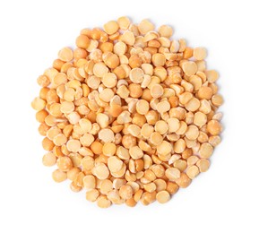 Photo of Dry yellow peas isolated on white, top view