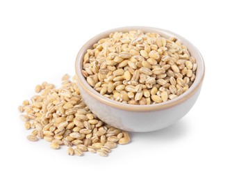 Pearl barley groats in bowl isolated on white