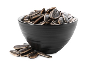 Sunflower seeds in bowl isolated on white