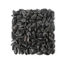 Pile of sunflower seeds isolated on white, top view