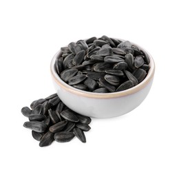 Sunflower seeds in bowl isolated on white