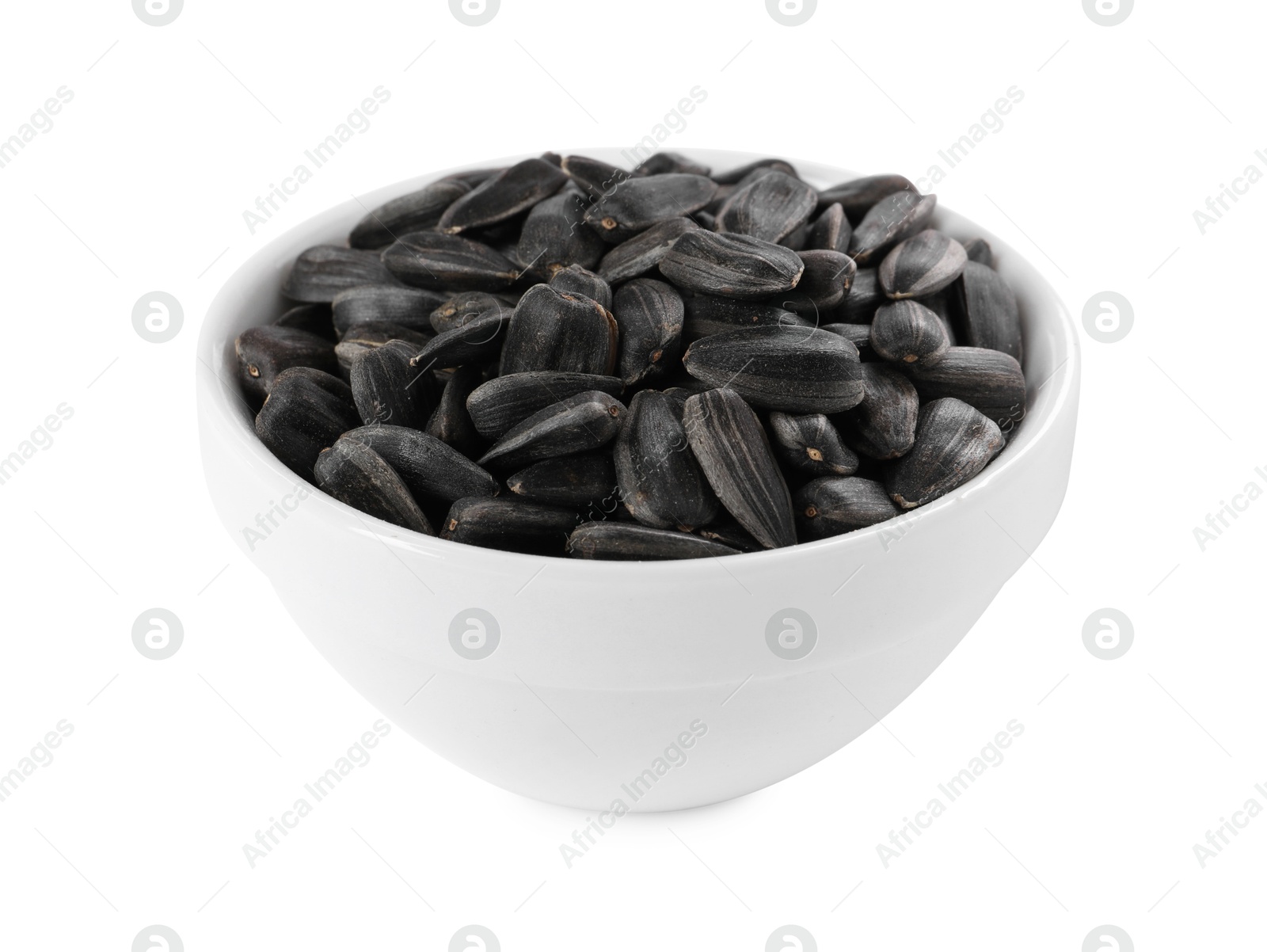 Photo of Sunflower seeds in bowl isolated on white