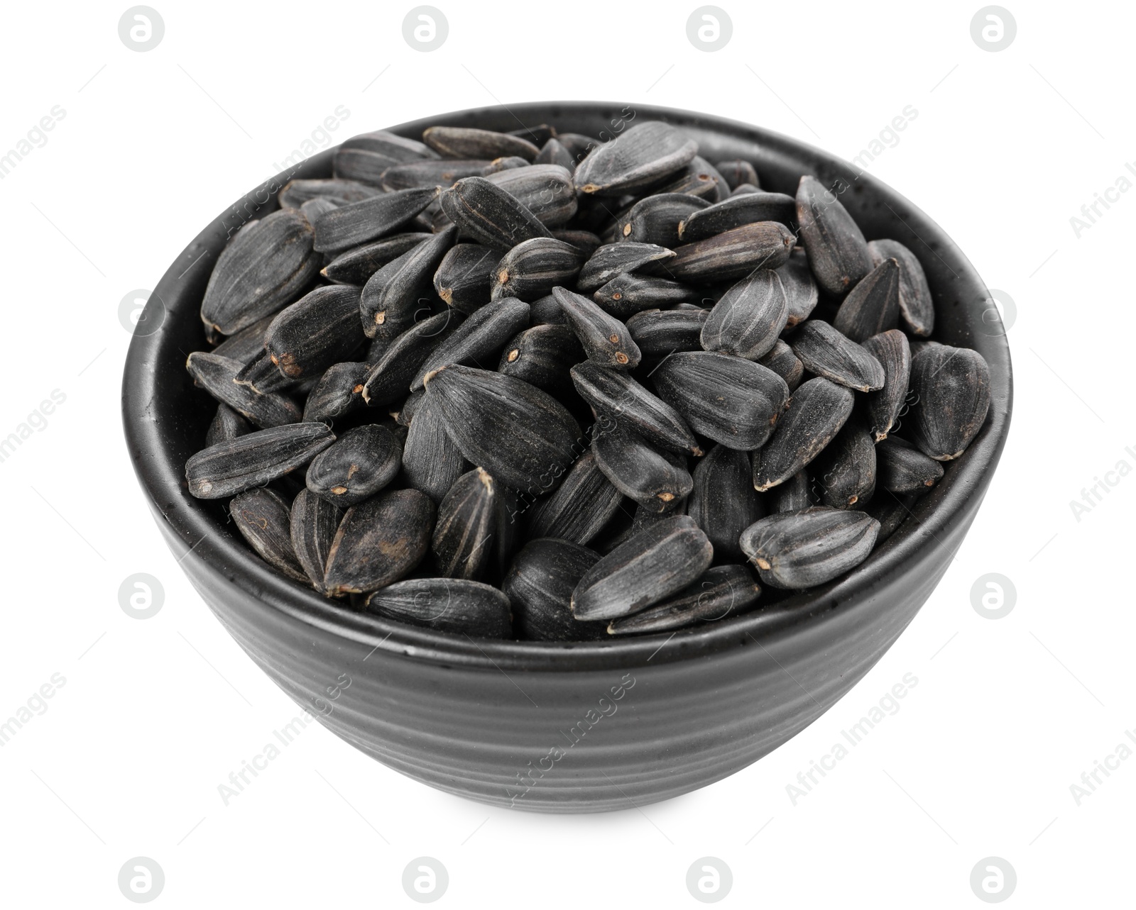 Photo of Sunflower seeds in bowl isolated on white