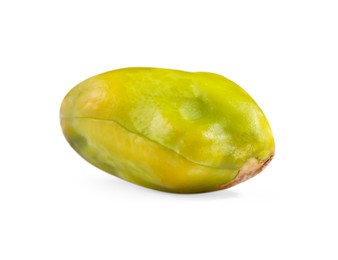 Photo of One peeled pistachio nut isolated on white