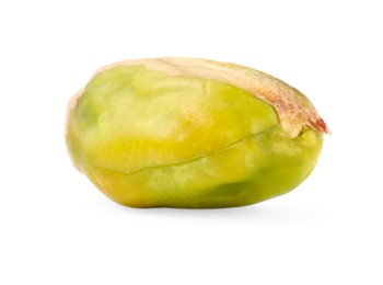 Photo of One peeled pistachio nut isolated on white