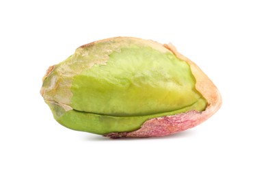 Photo of One peeled pistachio nut isolated on white