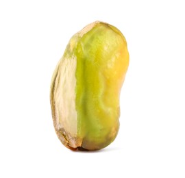 Photo of One peeled pistachio nut isolated on white