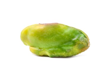 Photo of One peeled pistachio nut isolated on white