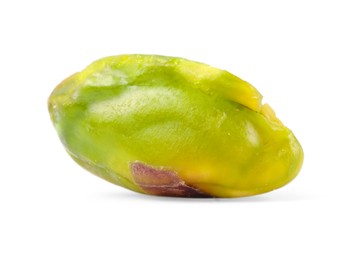 Photo of One peeled pistachio nut isolated on white