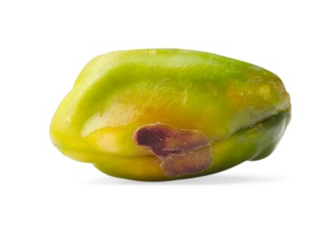 Photo of One peeled pistachio nut isolated on white