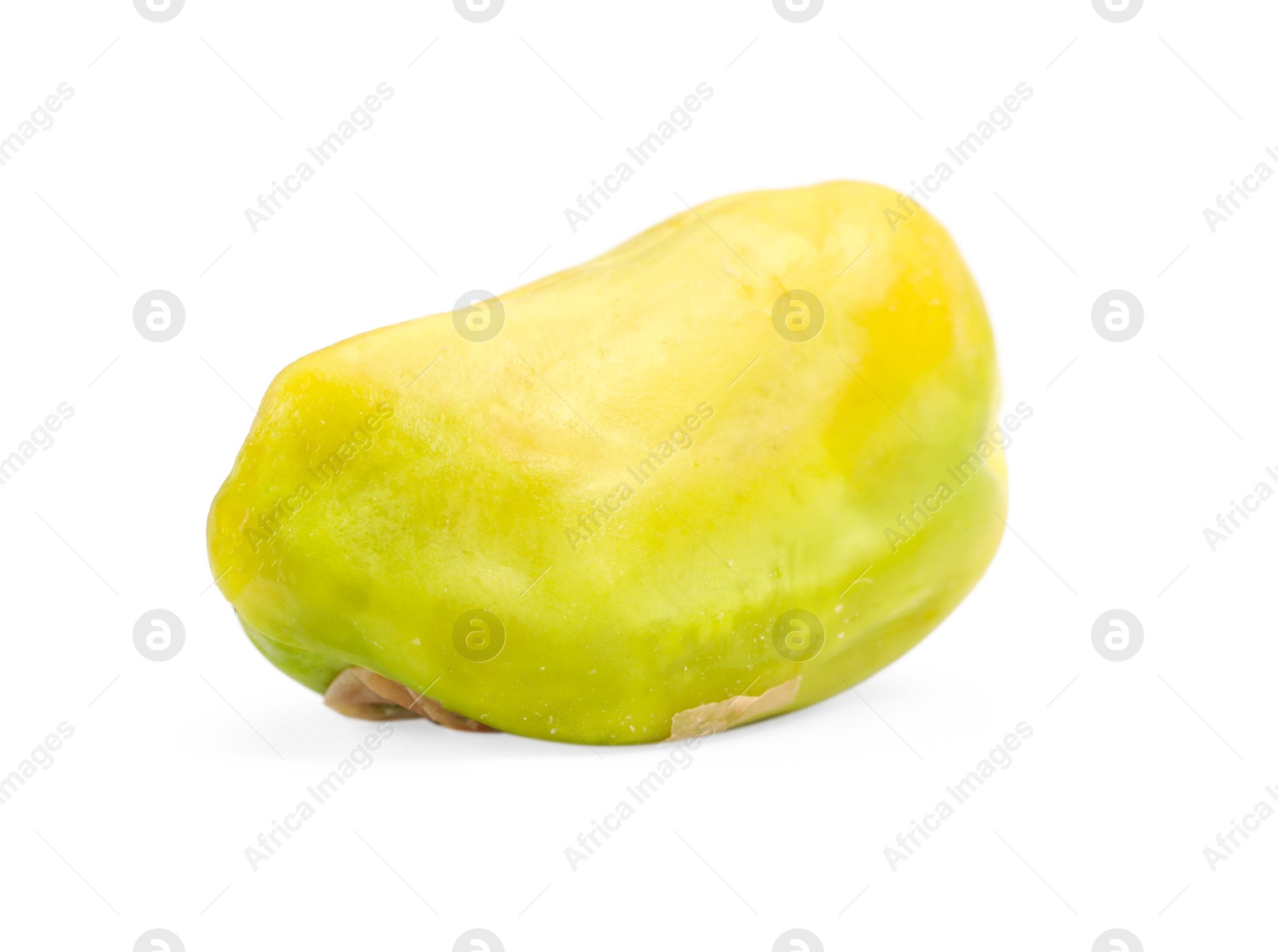 Photo of One peeled pistachio nut isolated on white