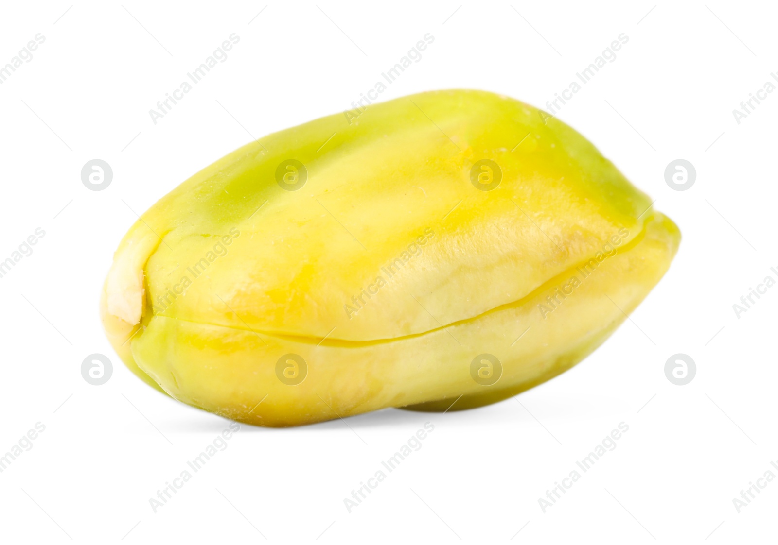 Photo of One peeled pistachio nut isolated on white