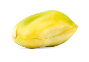 Photo of One peeled pistachio nut isolated on white