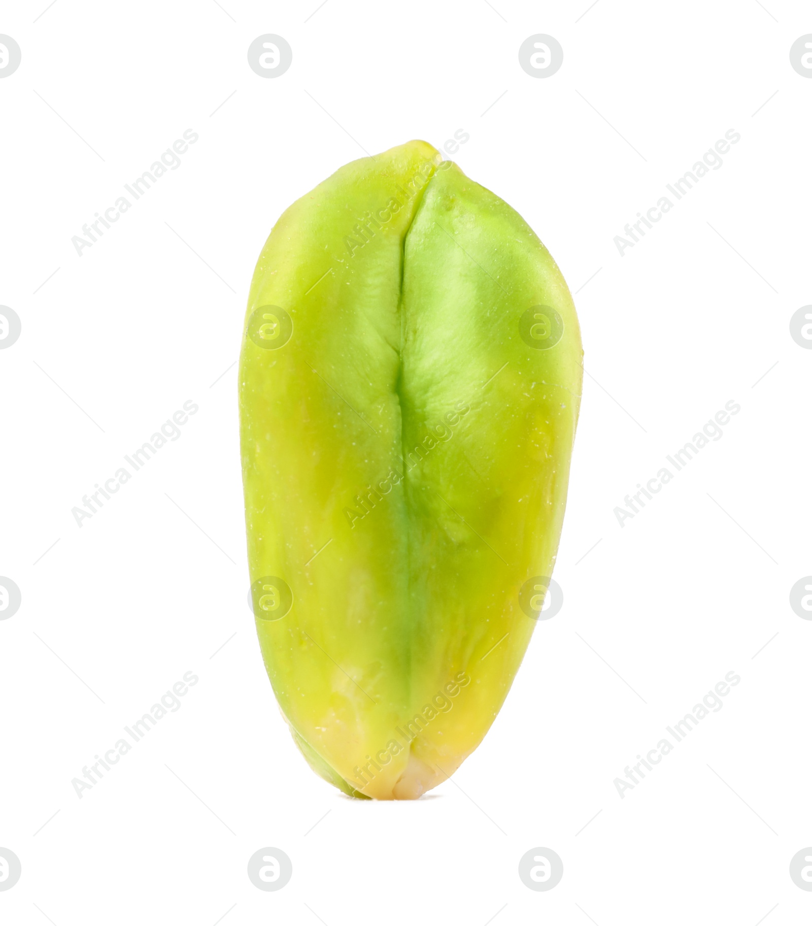 Photo of One peeled pistachio nut isolated on white