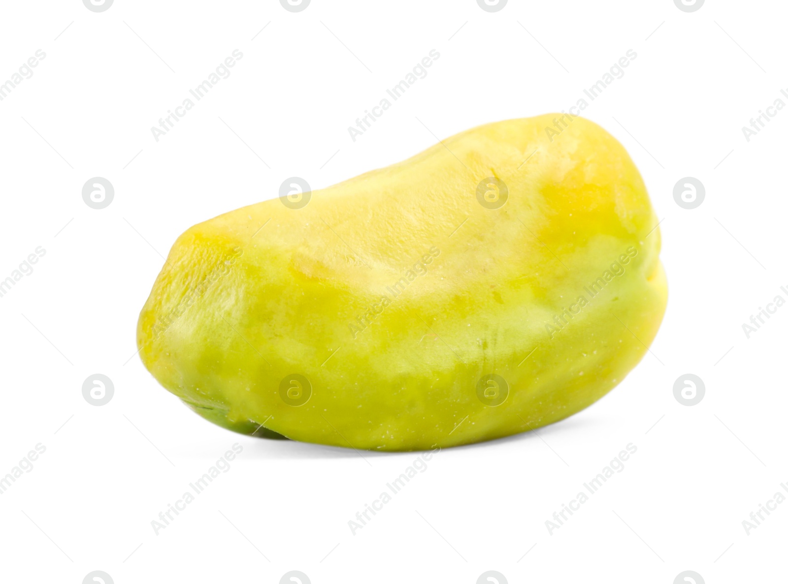 Photo of One peeled pistachio nut isolated on white