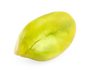 Photo of One peeled pistachio nut isolated on white