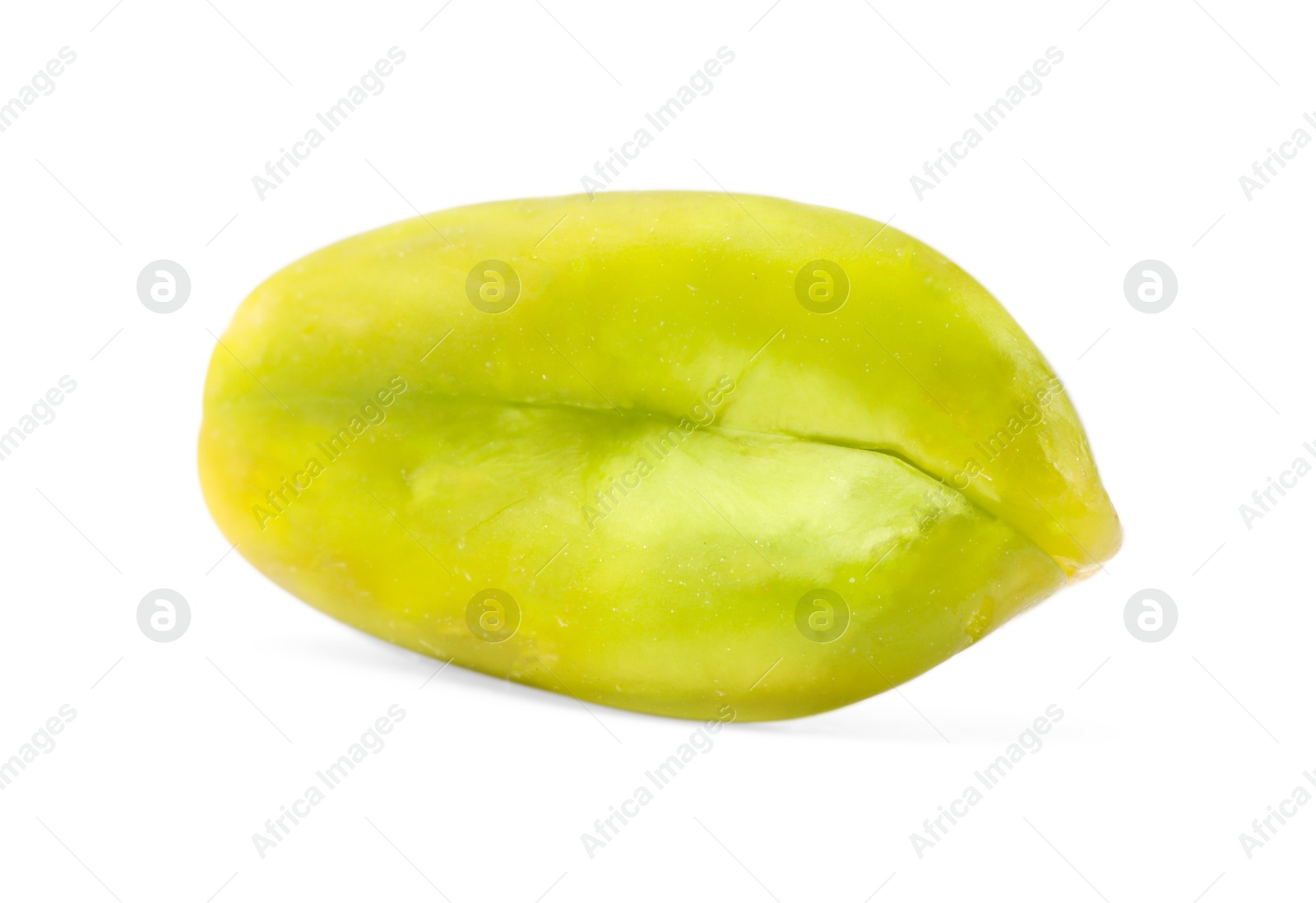 Photo of One peeled pistachio nut isolated on white