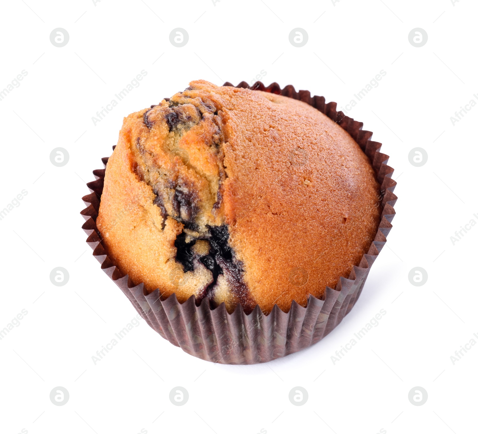 Photo of Delicious sweet muffins with blueberry isolated on white