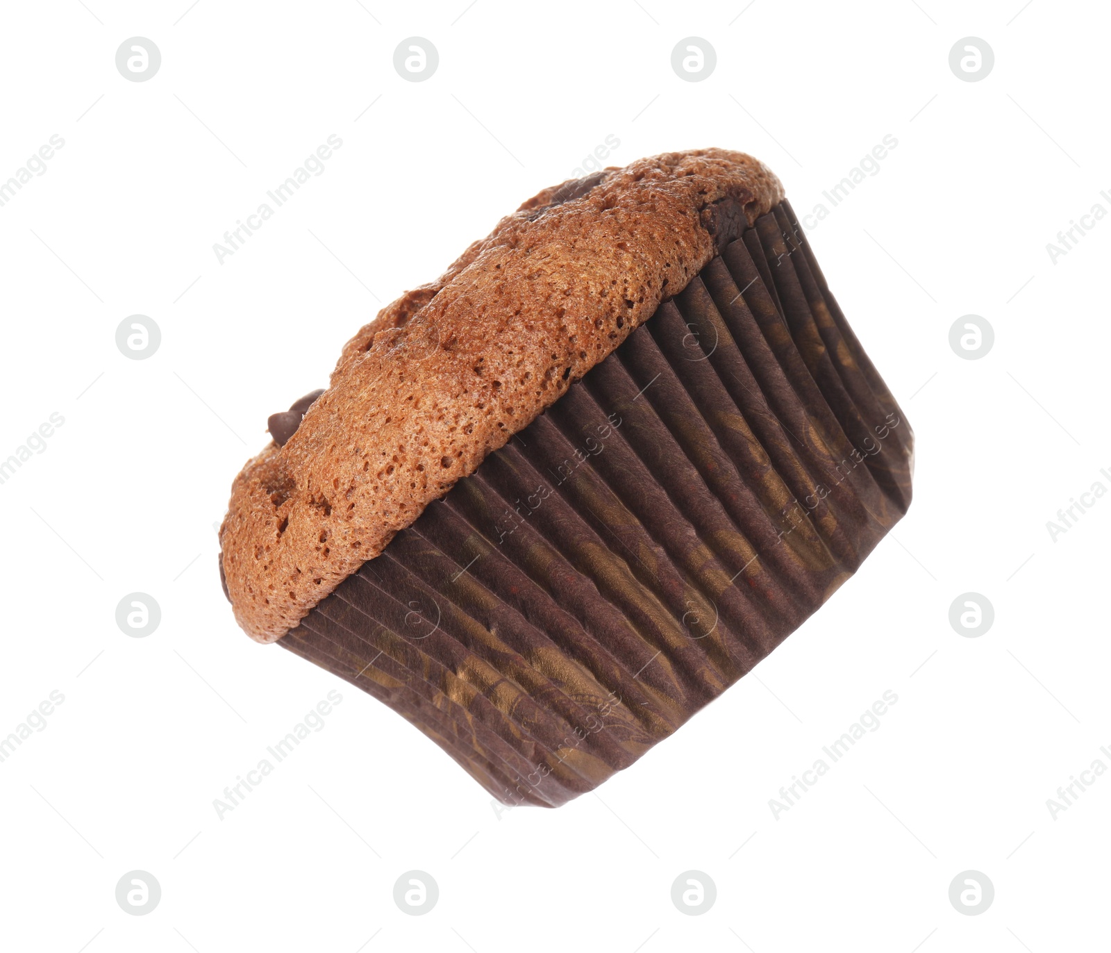 Photo of Delicious sweet chocolate muffin isolated on white