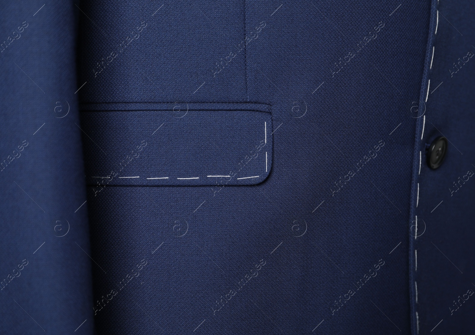 Photo of Blue semi-ready jacket with pocket, closeup view