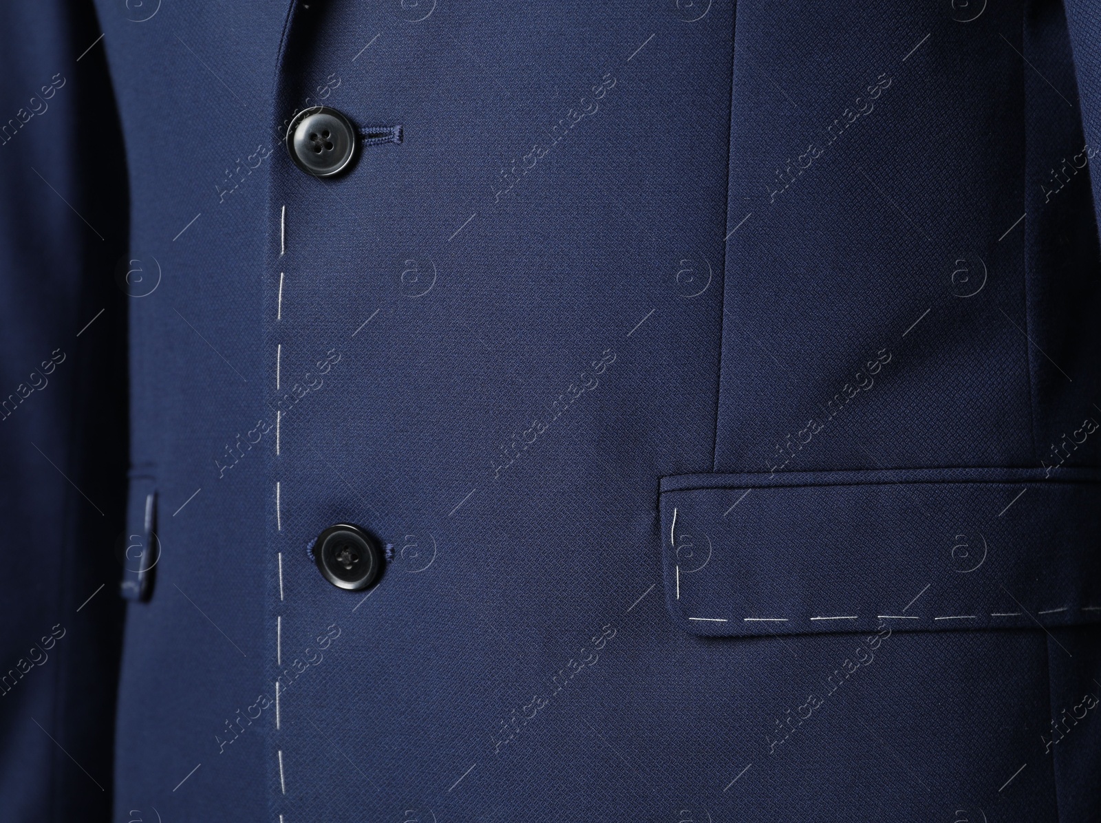 Photo of Blue semi-ready jacket with pocket, closeup view