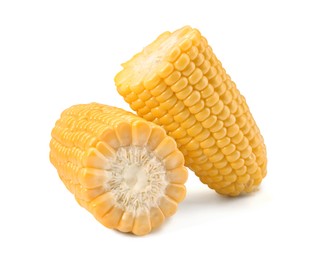 Photo of Halves of fresh corncob isolated on white