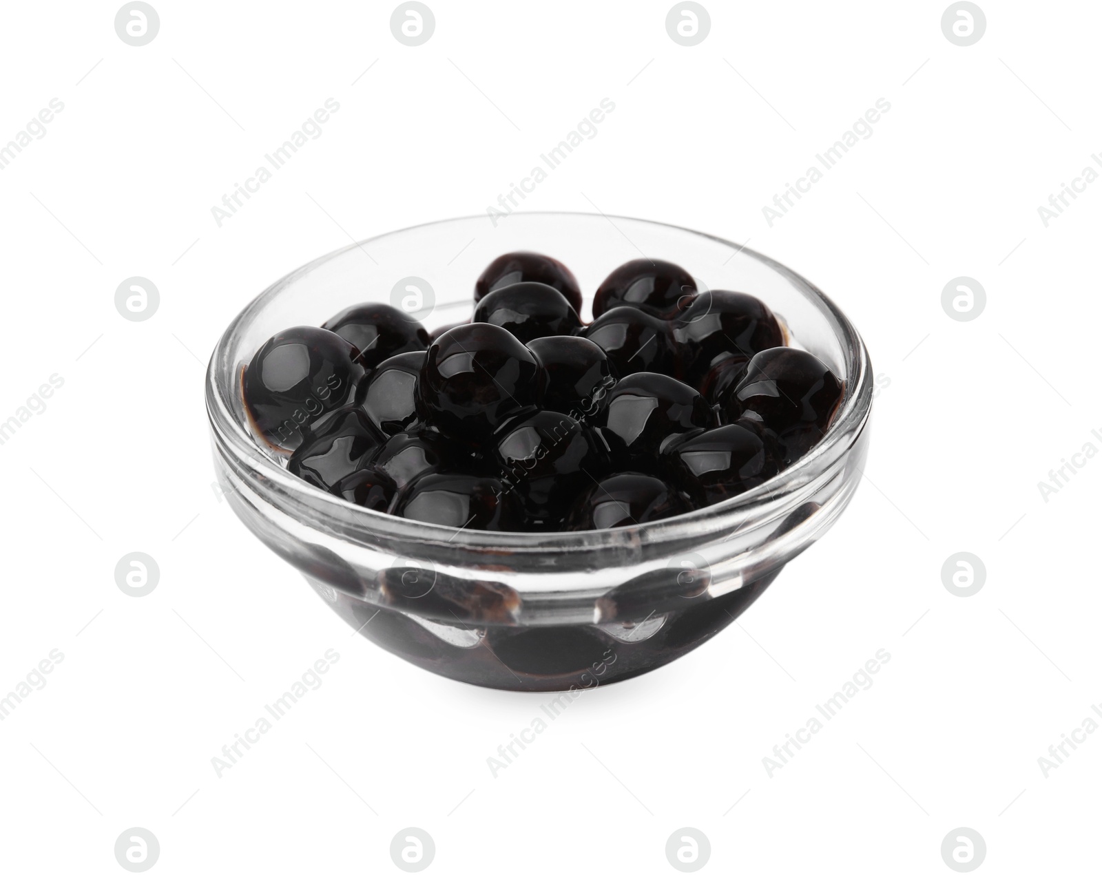 Photo of Dark tapioca pearls in bowl isolated on white