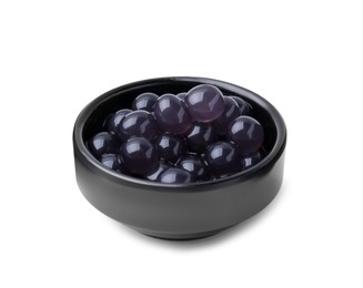 Photo of Dark tapioca pearls in bowl isolated on white