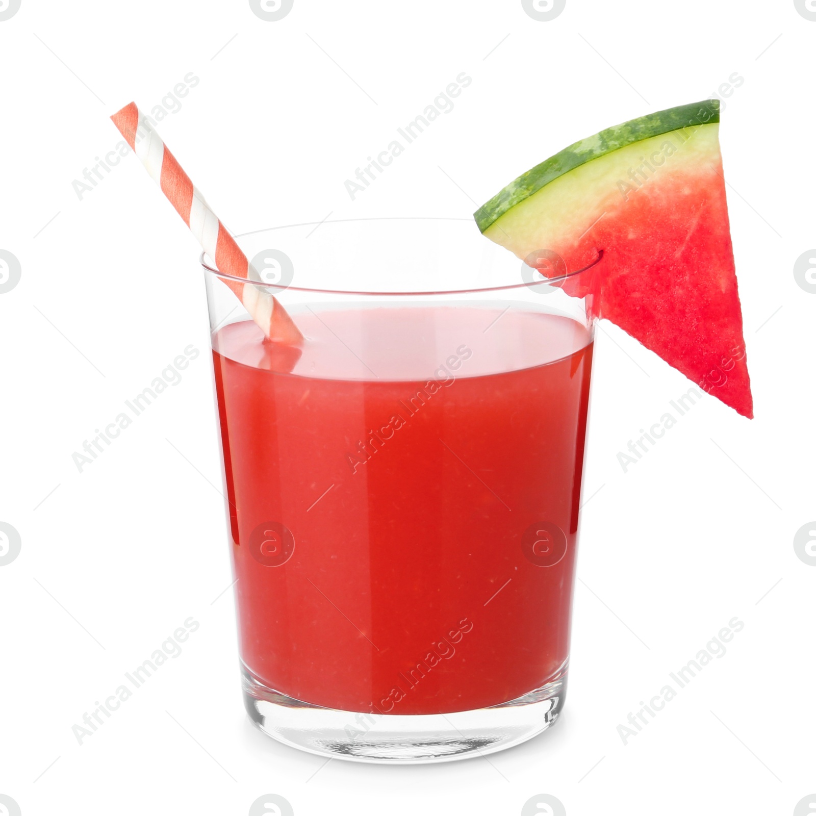 Photo of Tasty watermelon drink in glass isolated on white