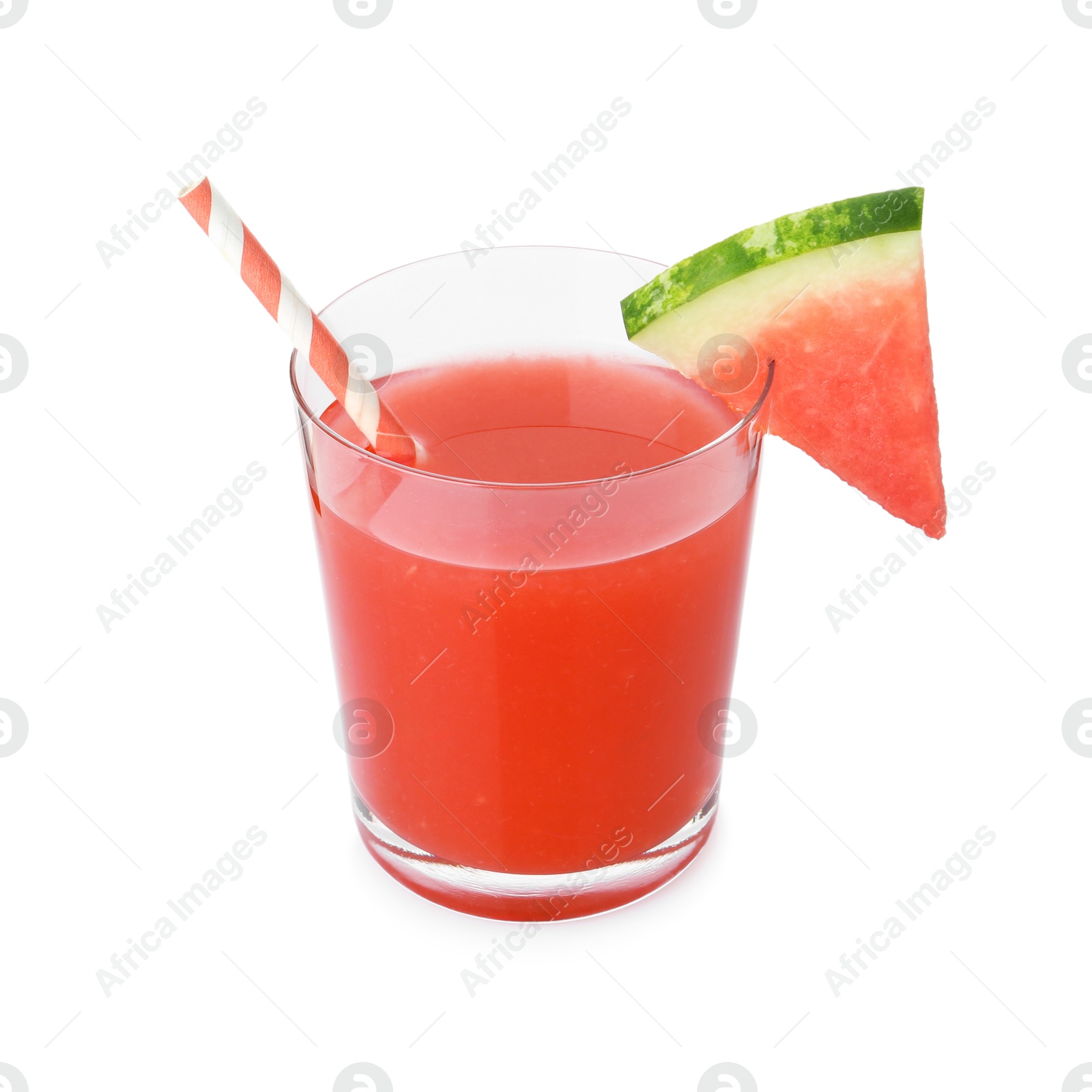 Photo of Tasty watermelon drink in glass isolated on white