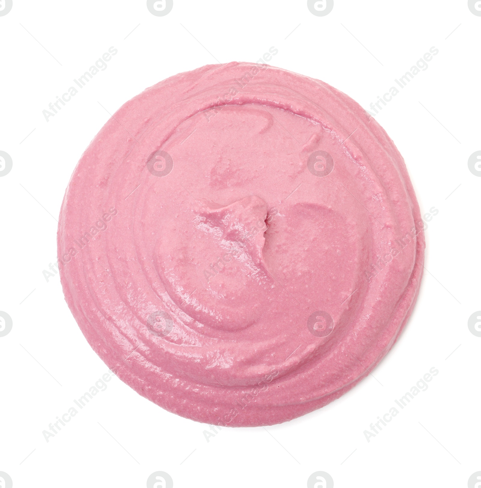 Photo of Tasty beetroot hummus isolated on white, top view