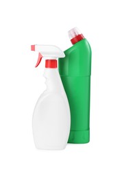 Photo of Two toilet cleaners in bottles isolated on white