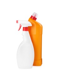 Photo of Two toilet cleaners in bottles isolated on white