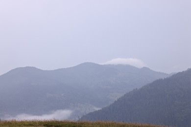 Photo of Picturesque view of beautiful mountains covered with fog