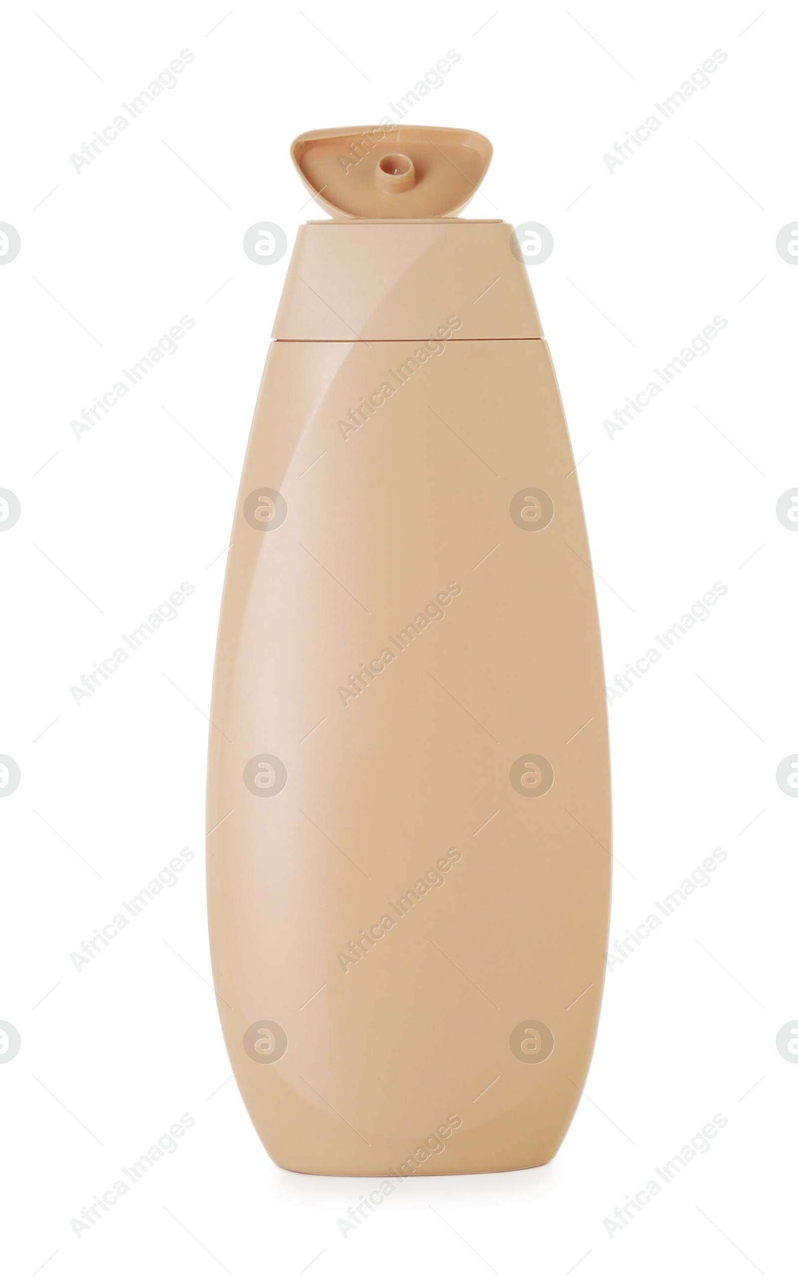 Photo of One blank bottle of shampoo isolated on white