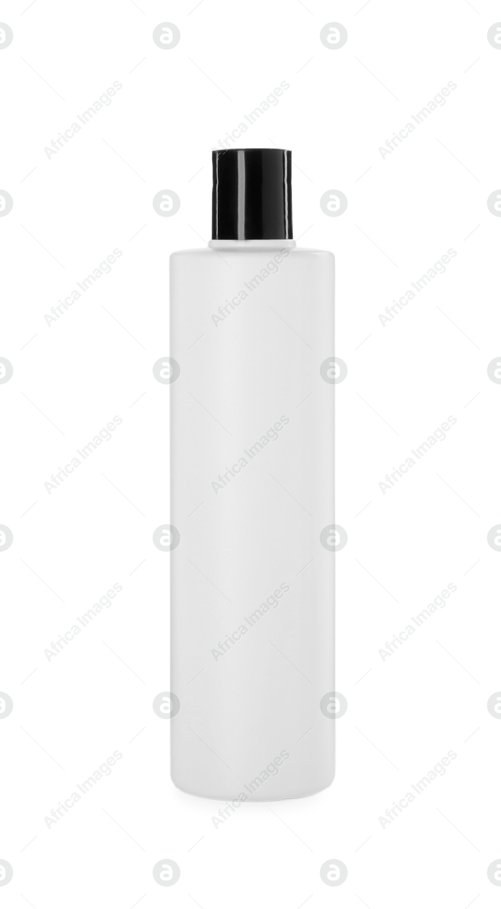 Photo of One blank bottle of shampoo isolated on white