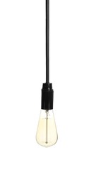 One light bulb hanging on white background