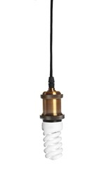 One light bulb hanging on white background