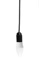 One light bulb hanging on white background