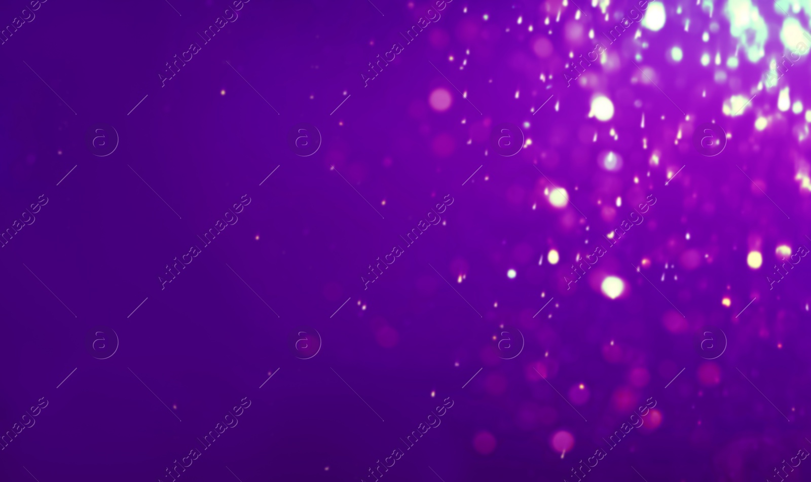 Image of Glitter falling on violet background, bokeh effect. Halloween backdrop. Banner design with space for text