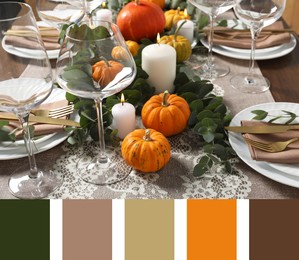 Image of Shades of fall. Autumn table setting and matching color palette