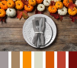 Image of Shades of fall. Autumn table setting and matching color palette