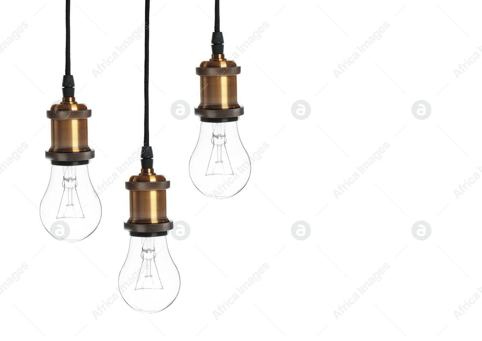 Image of Incandescent light bulbs on white background, space for text