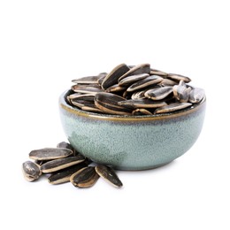 Sunflower seeds in bowl isolated on white