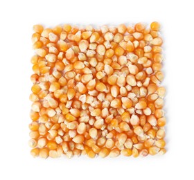 Pile of fresh corn kernels isolated on white, top view