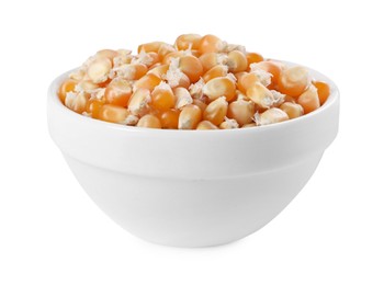 Fresh corn kernels in bowl isolated on white