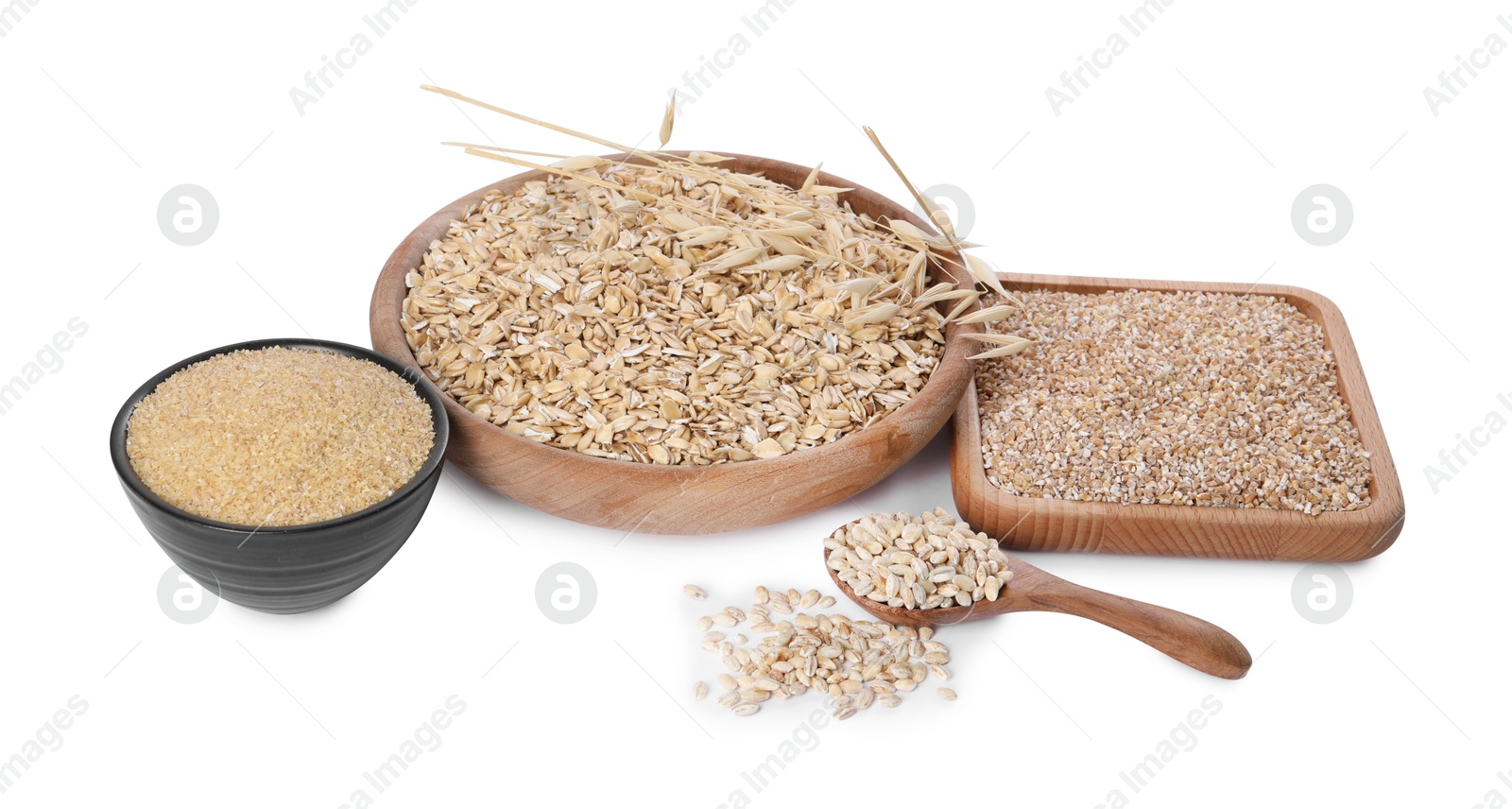 Photo of Different types of cereals isolated on white