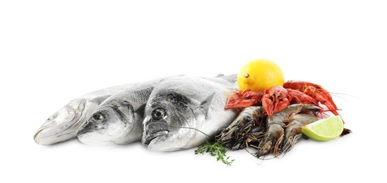 Sea food with lemon and thyme isolated on white